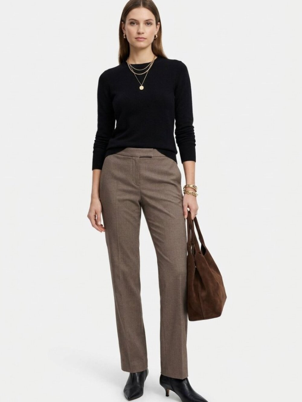 ST. JOHN Diana Straight Leg Wool Blend Pants Walnut Multi Size 12 NWT